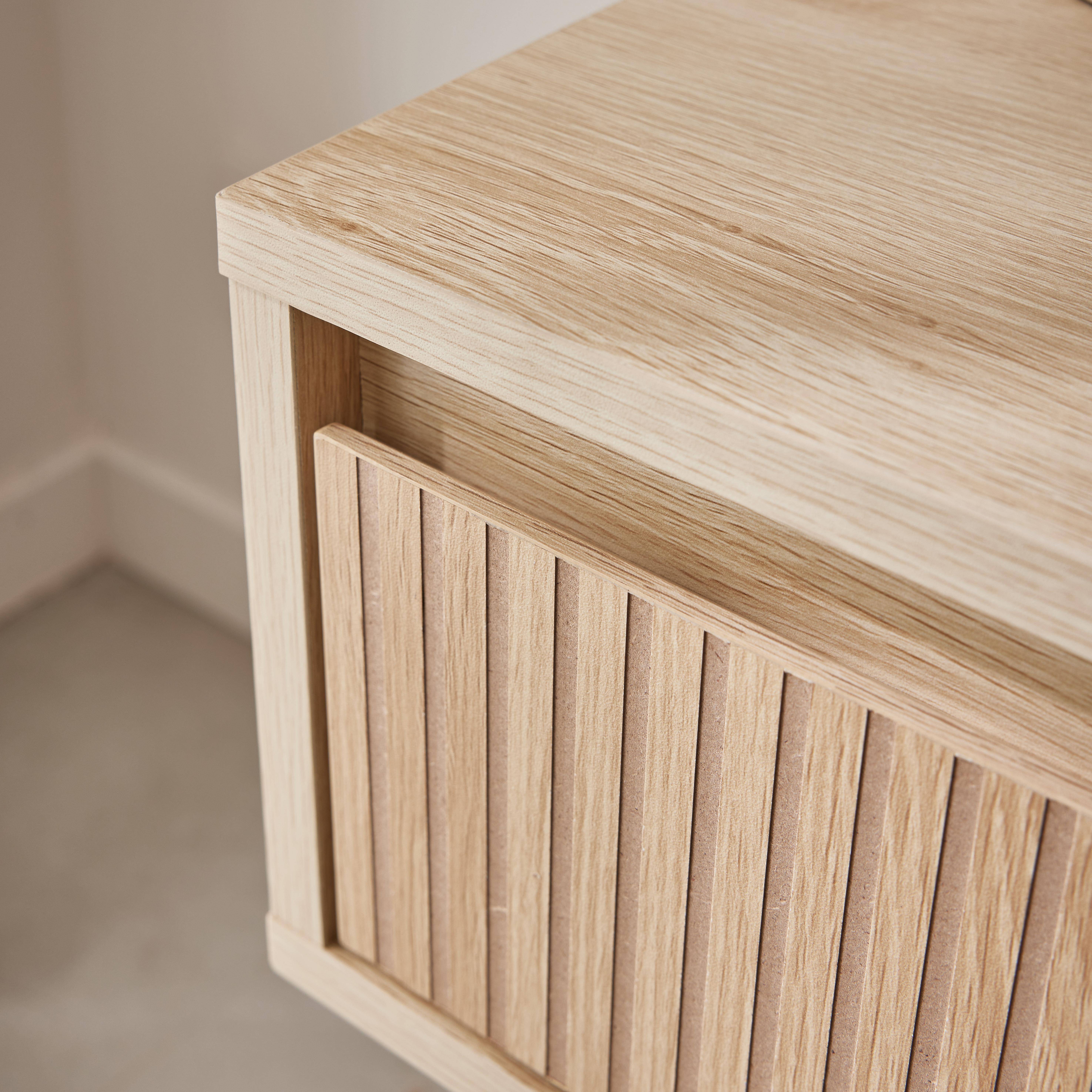 Bedside table with one drawer. Natural colour laminate panels. Fir wood legs.  W 39 x 39 x H 55.4cm LINEAR,sweeek,Photo3
