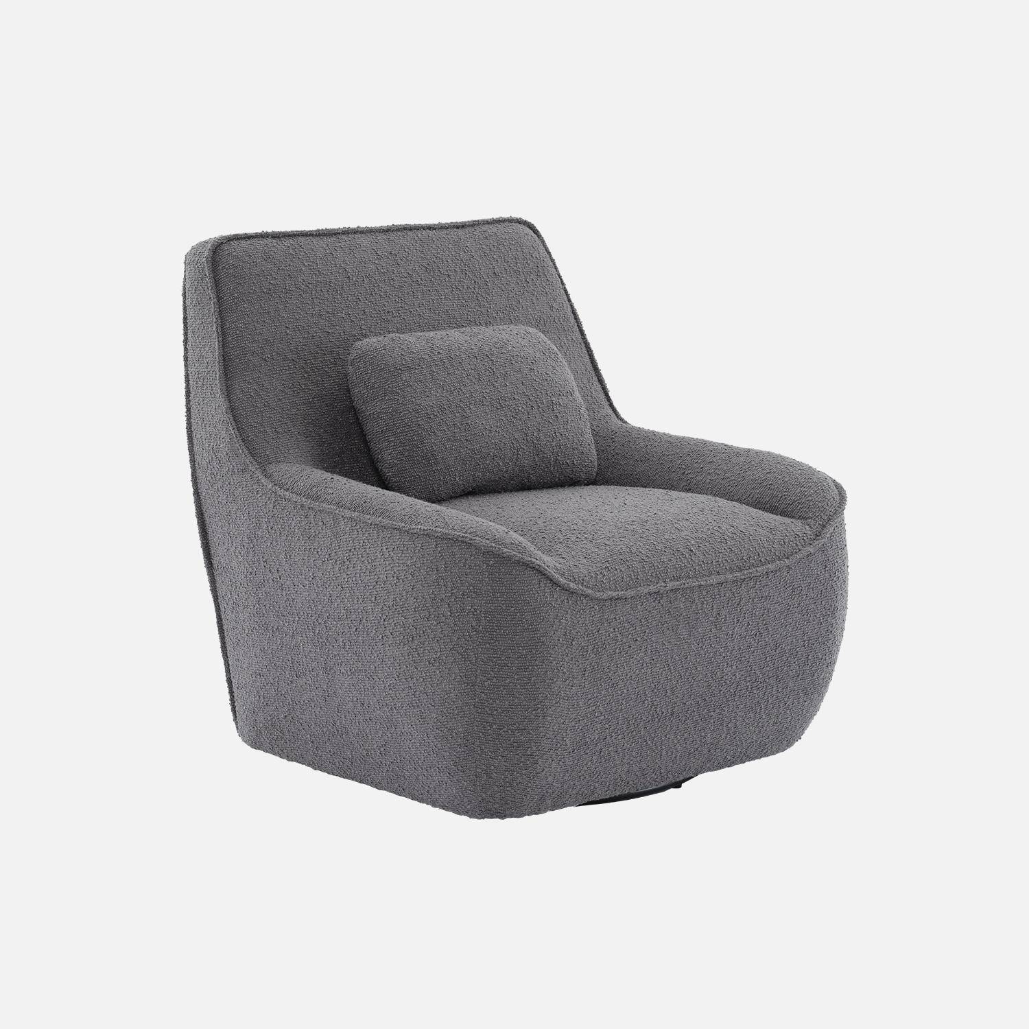 360° draaibare fauteuil in donkergrijs bouclé afneembaar kussen, Lounge, B 83 x D 83 x H 83cm,sweeek,Photo1