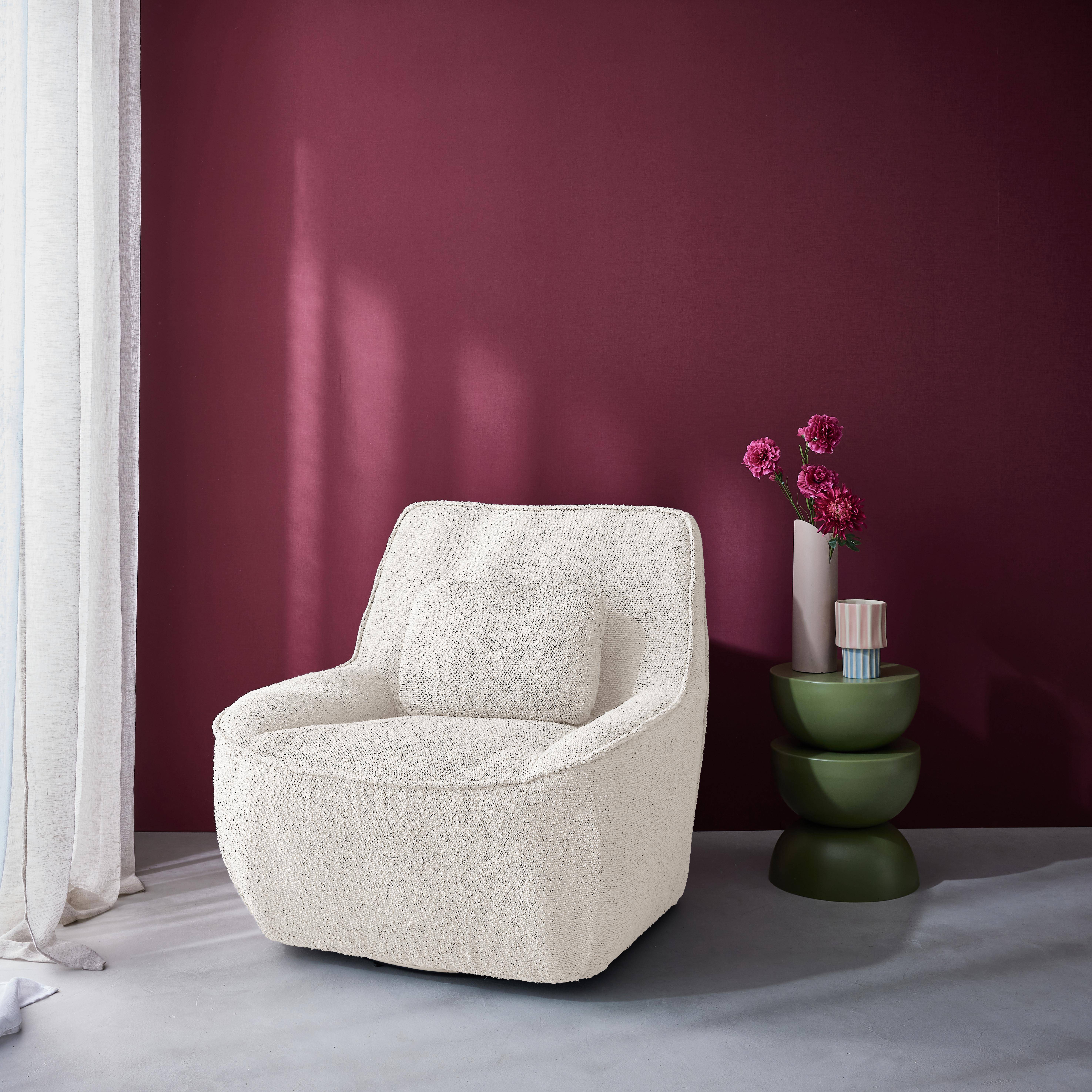 Fauteuil pivotant 360° en bouclette texturée blanc avec coussin intégré et déhoussable - LOUNGE L 83 x P 83 x H 83cm,sweeek,Photo1