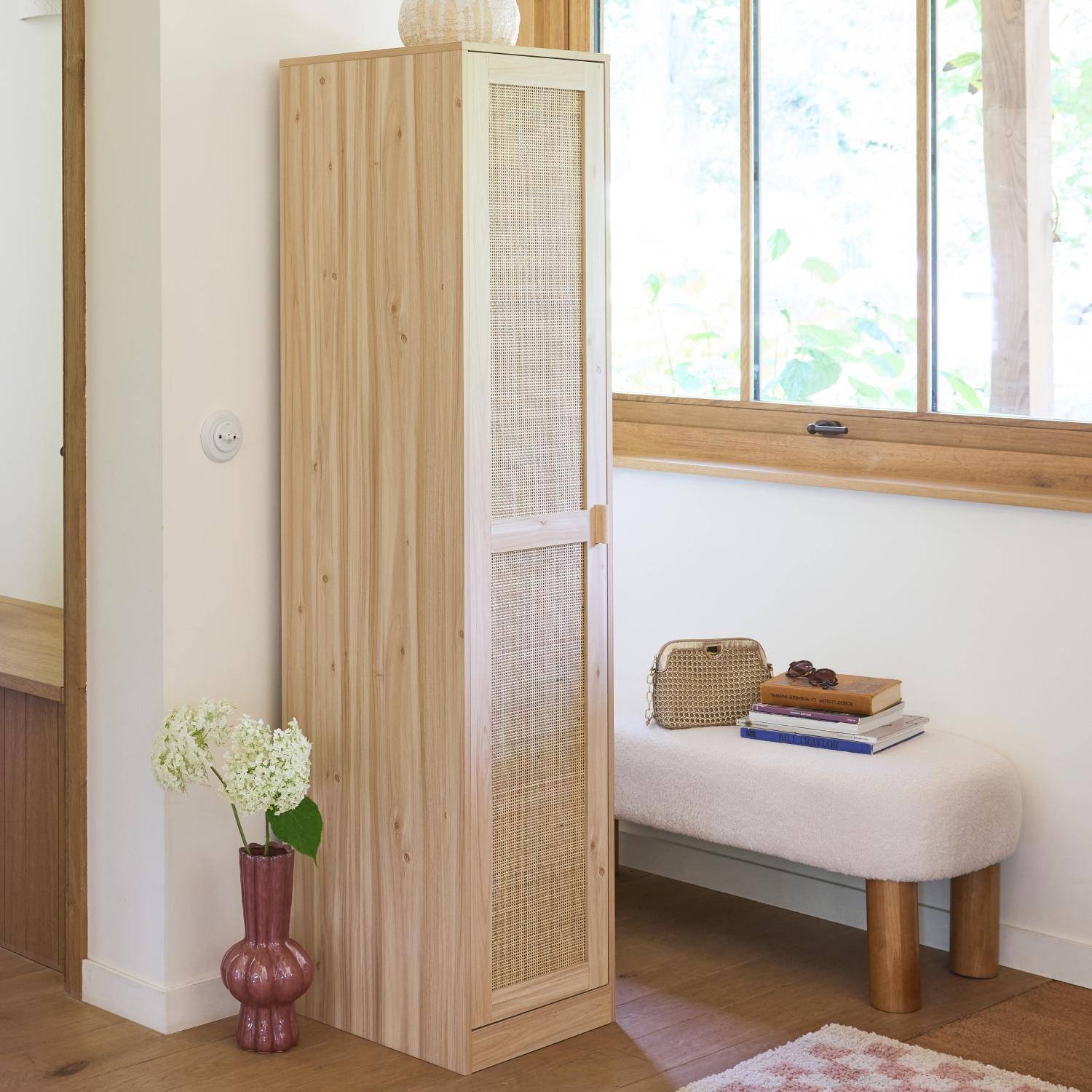 Dressingkast rotan en houteffect, kledingkast met 1 deur, 5 planken Photo1