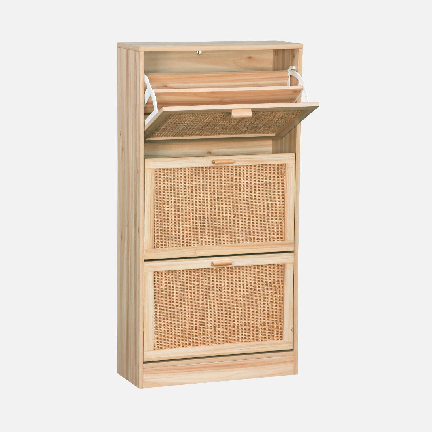 Mueble zapatero de 3 puertas con decoración de caña y madera, Camargue, Natural, 60x24x118 cm,sweeek,Photo5