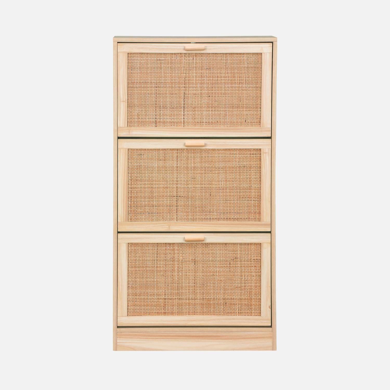 Schoenenkast met 3 deuren en rotan Photo4