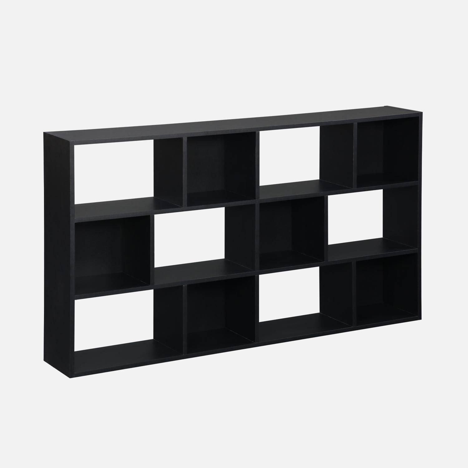 Bibliothèque design asymétrique noire, Pieter, 3 étagères, 12 compartiments de rangement Photo1