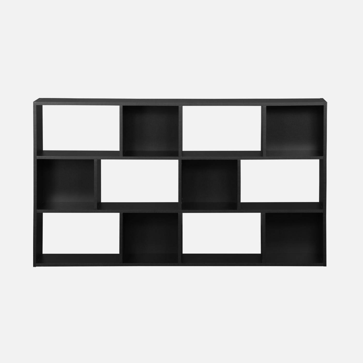 Schwarzes asymmetrisches Bücherregal Pieter, 3 Regale, 12 Aufbewahrungsfächer,sweeek,Photo2