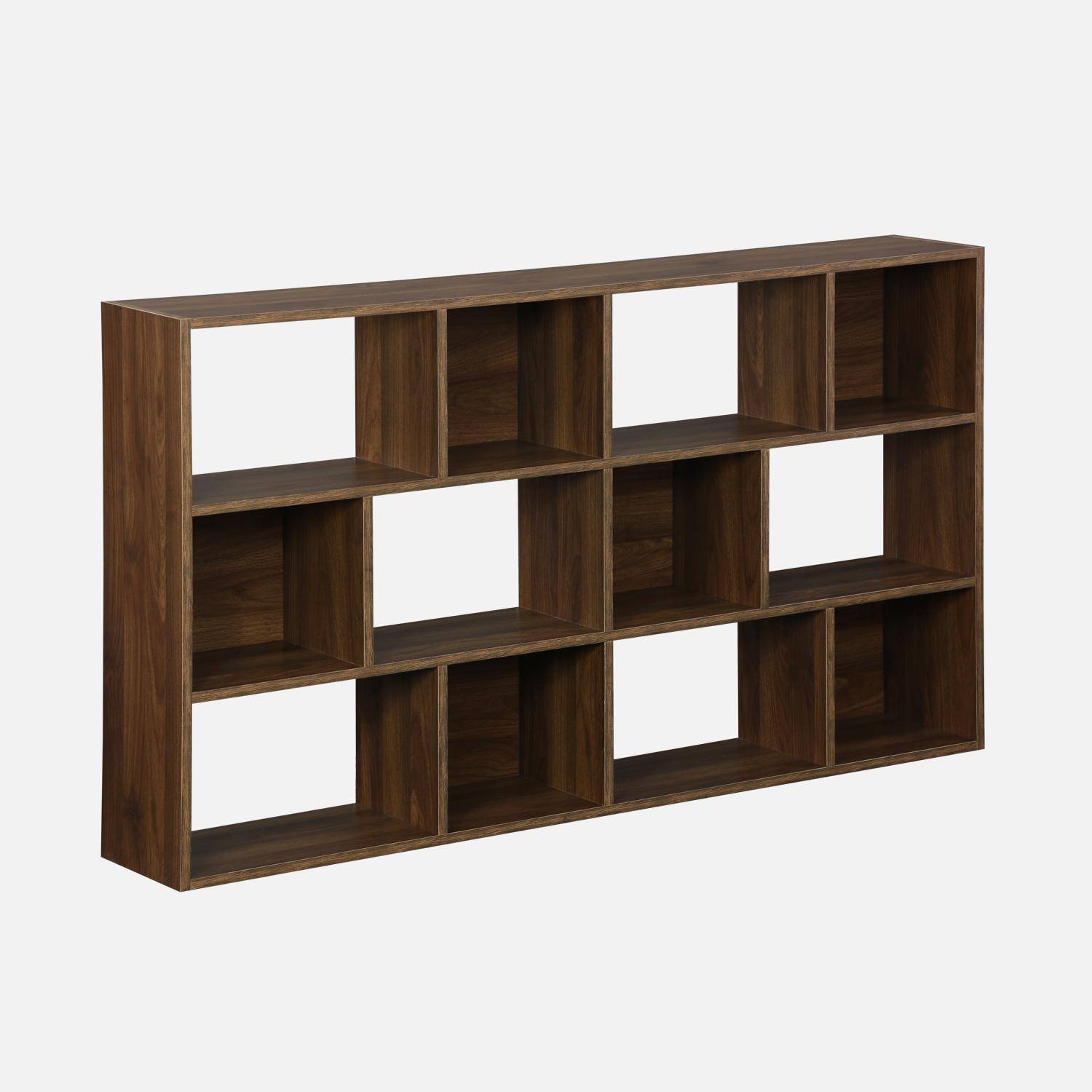 Librería asimétrica de diseño en nogal, Pieter, 3 estantes, 12 compartimentos de almacenamiento,sweeek,Photo4