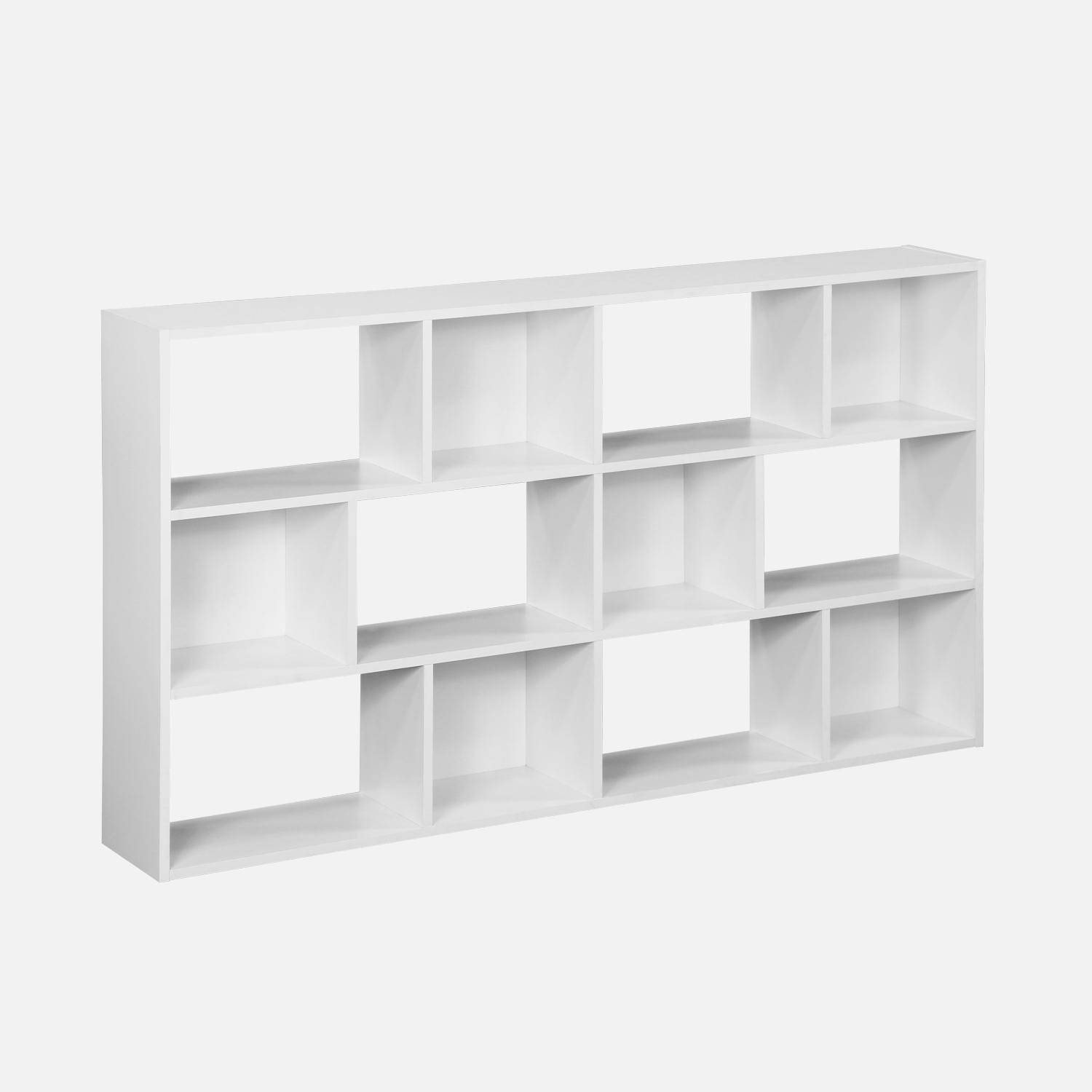 Bibliothèque design asymétrique blanche, Pieter, 3 étagères, 12 compartiments de rangement Photo5