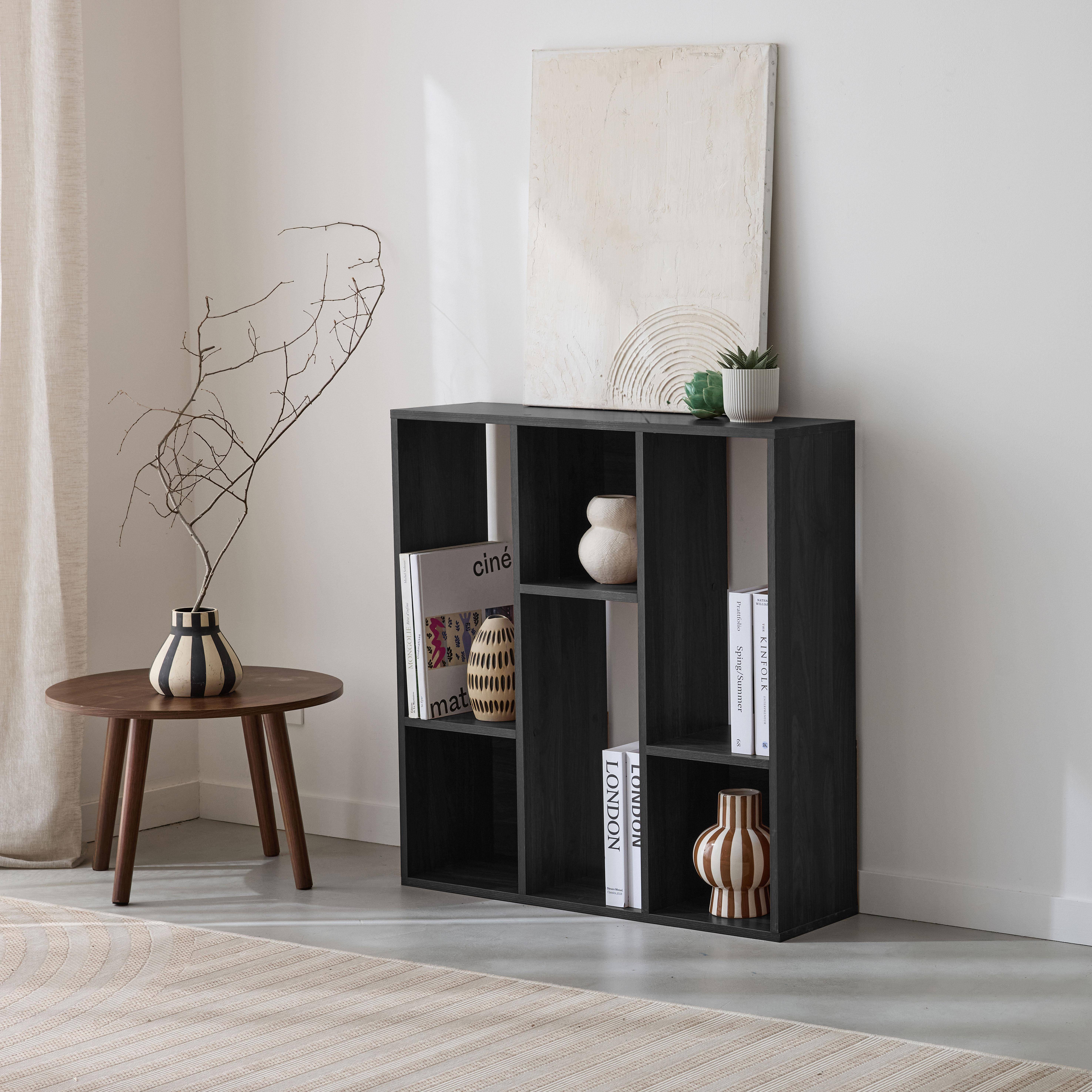 3-shelf bookcase with 6 compartments, black,  L83xW23xH80cm, Pieter Photo2