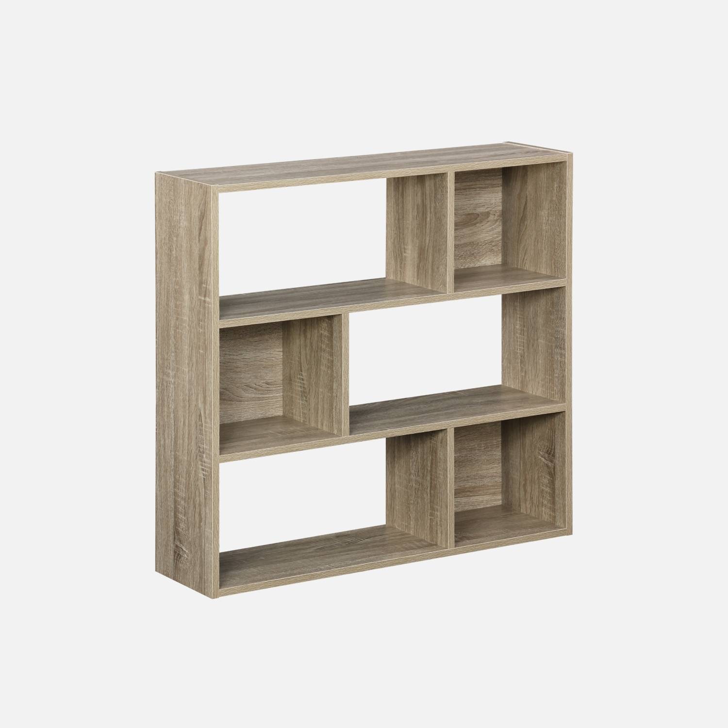 3-shelf bookcase with 6 storage compartments, natural