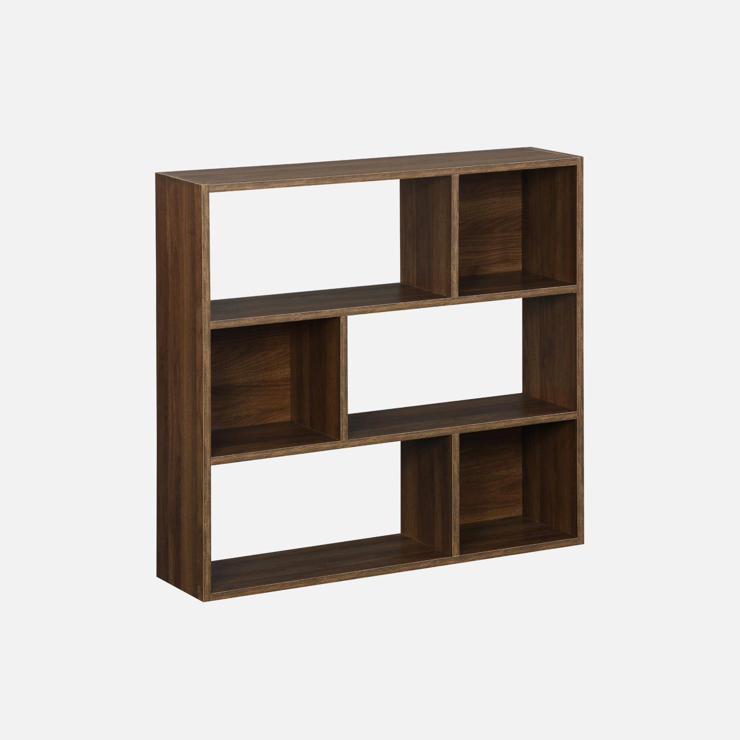 Walnootkleurige boekenkast, 3 planken en 6 opbergvakken, Pieter Photo3