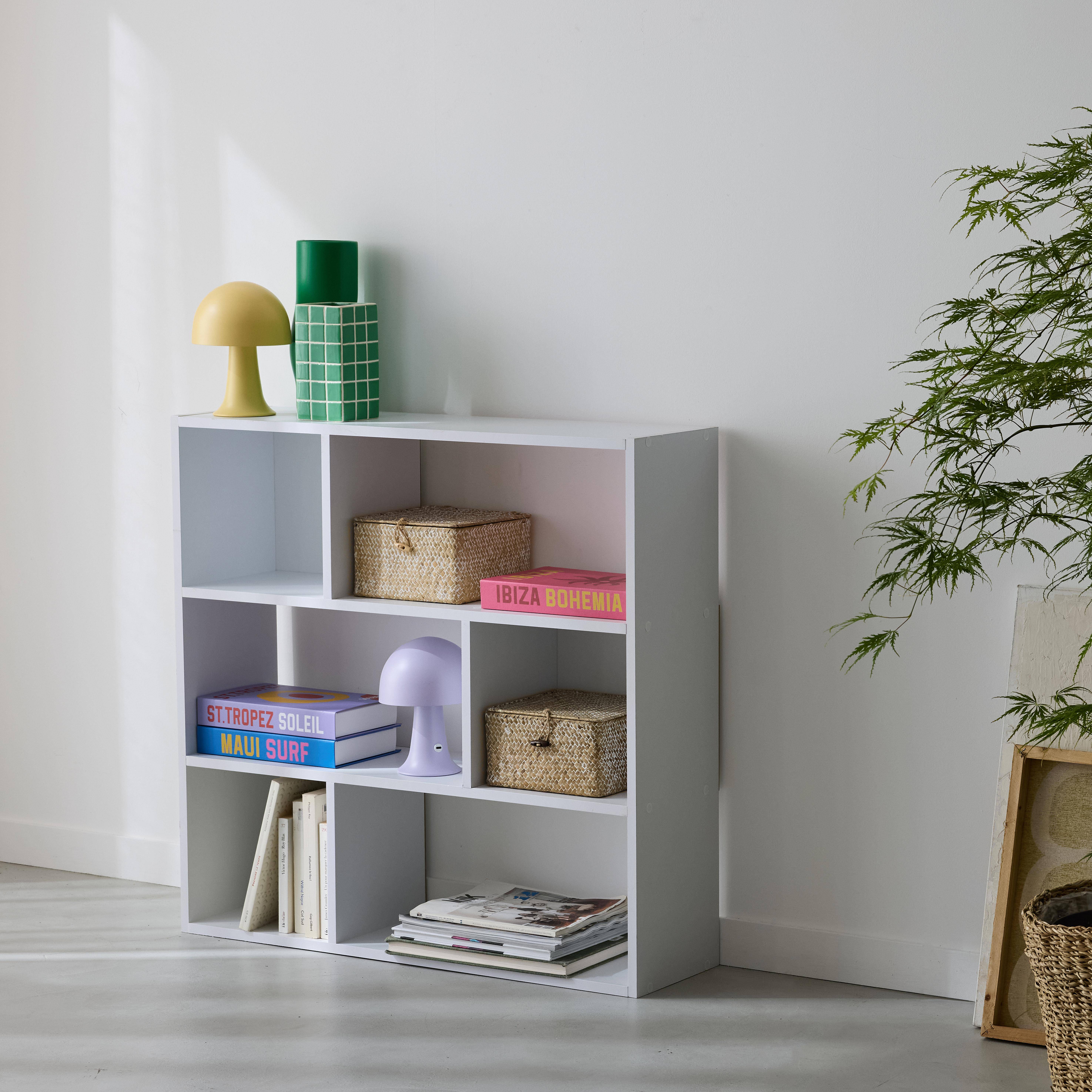 3-shelf bookcase with 6 compartments, white, L83xW23xH80cm, Pieter Photo2