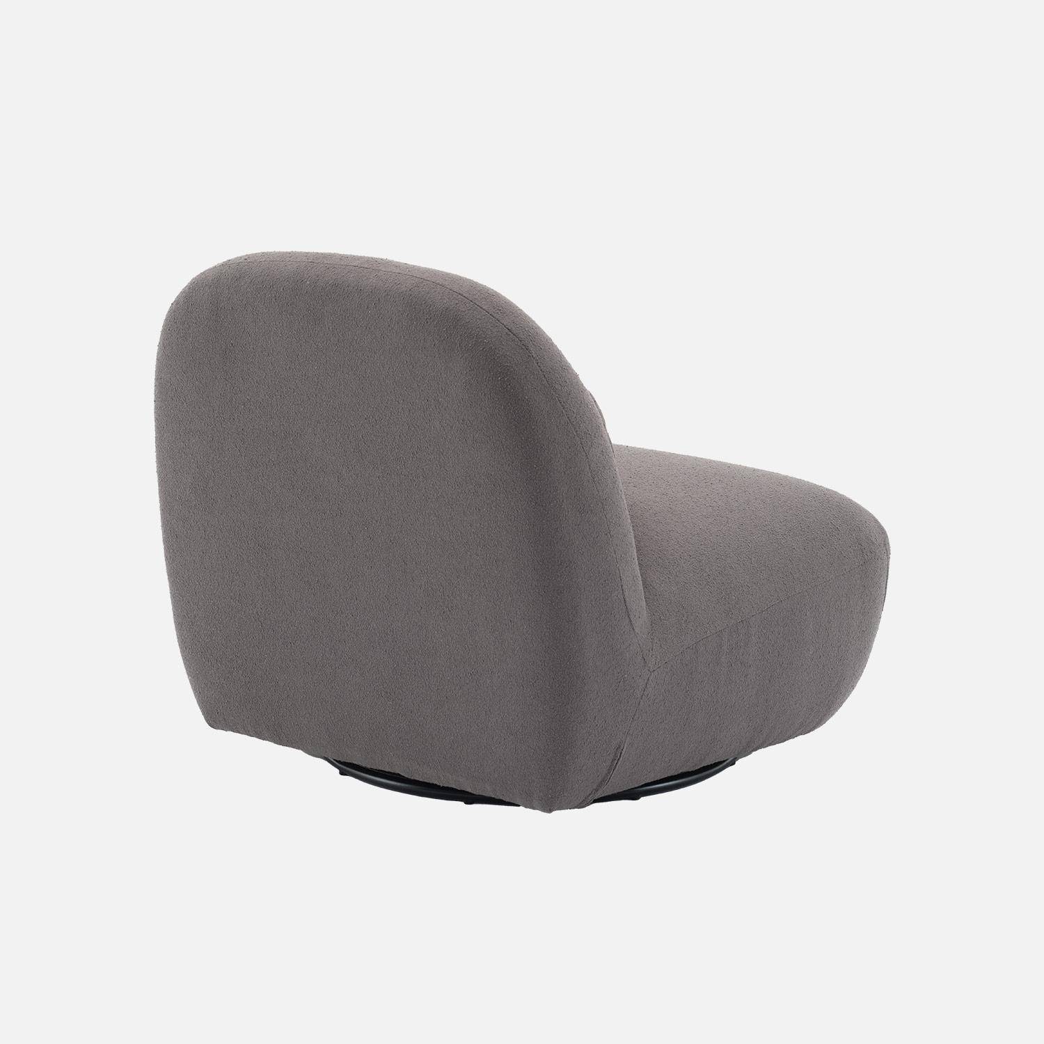360° drehbarer Sessel mit grauem Bouclé-Bezug und mattschwarzem Metallgestell - Spino,sweeek,Photo7
