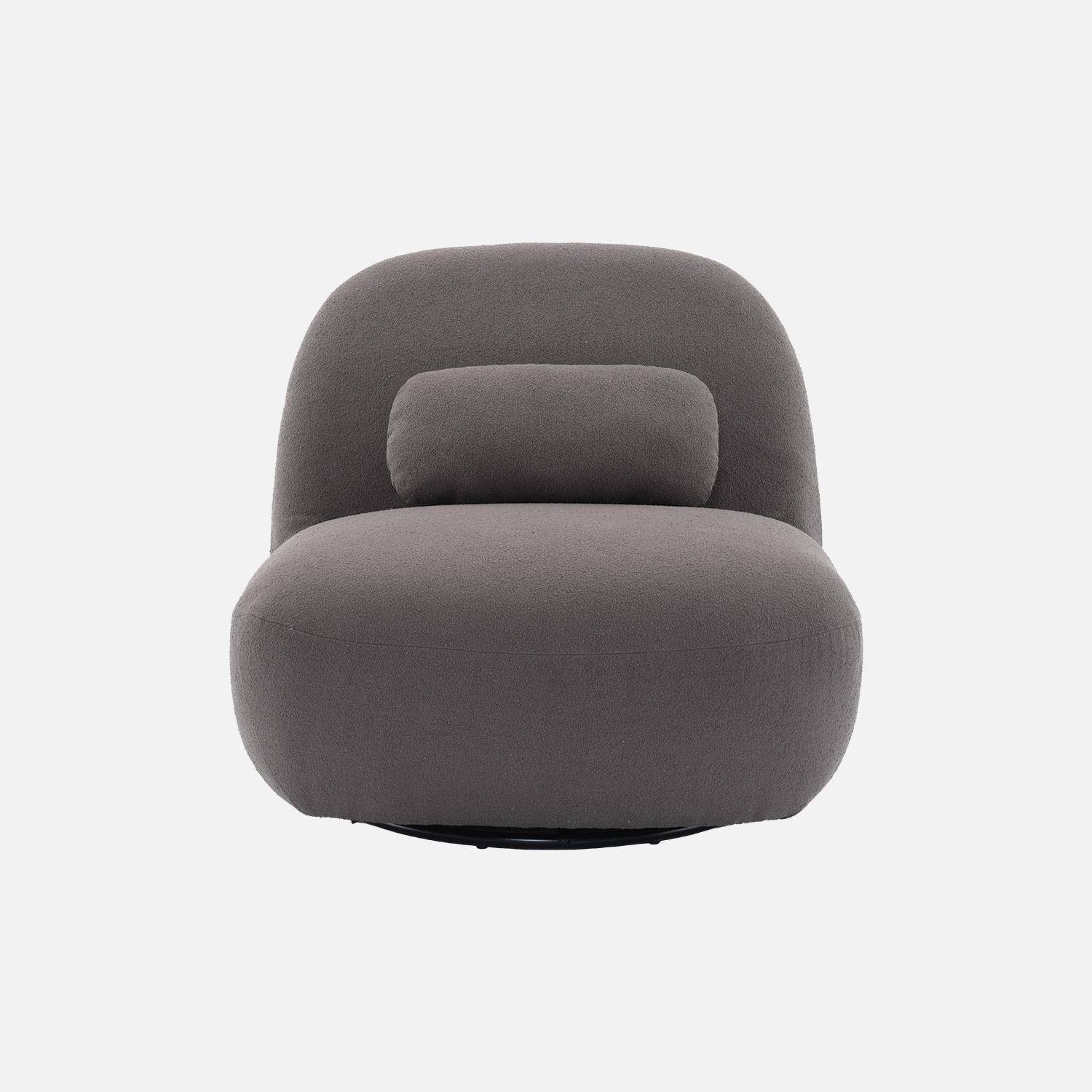 360° drehbarer Sessel mit grauem Bouclé-Bezug und mattschwarzem Metallgestell - Spino,sweeek,Photo5