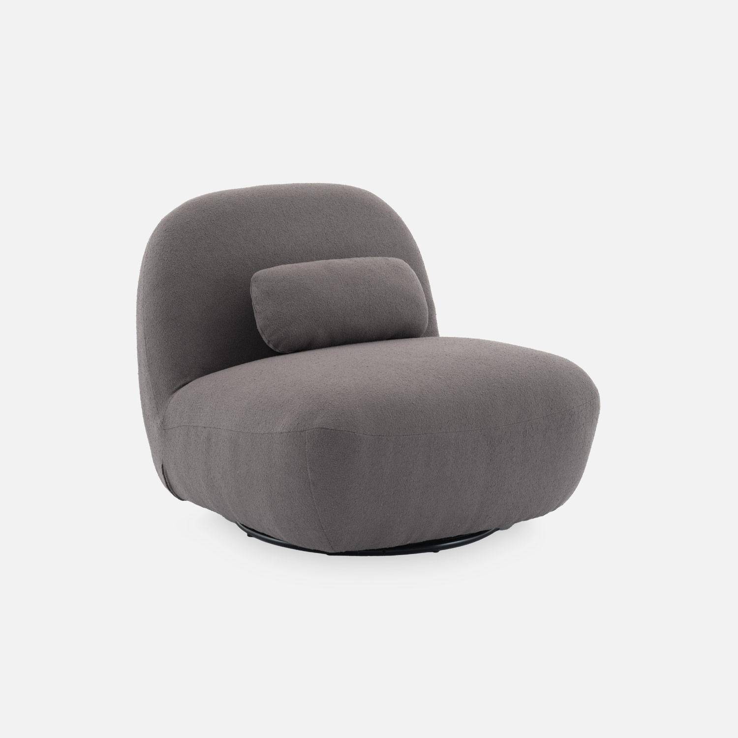 360° drehbarer Sessel mit grauem Bouclé-Bezug und mattschwarzem Metallgestell - Spino,sweeek,Photo4