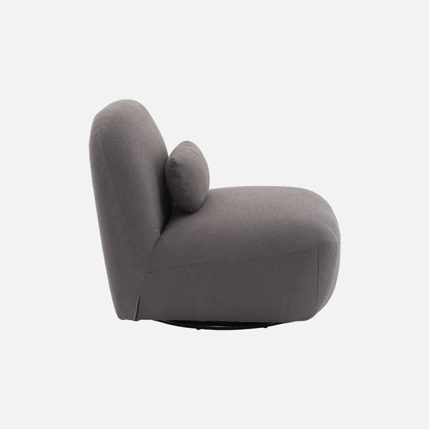 360° drehbarer Sessel mit grauem Bouclé-Bezug und mattschwarzem Metallgestell - Spino,sweeek,Photo6