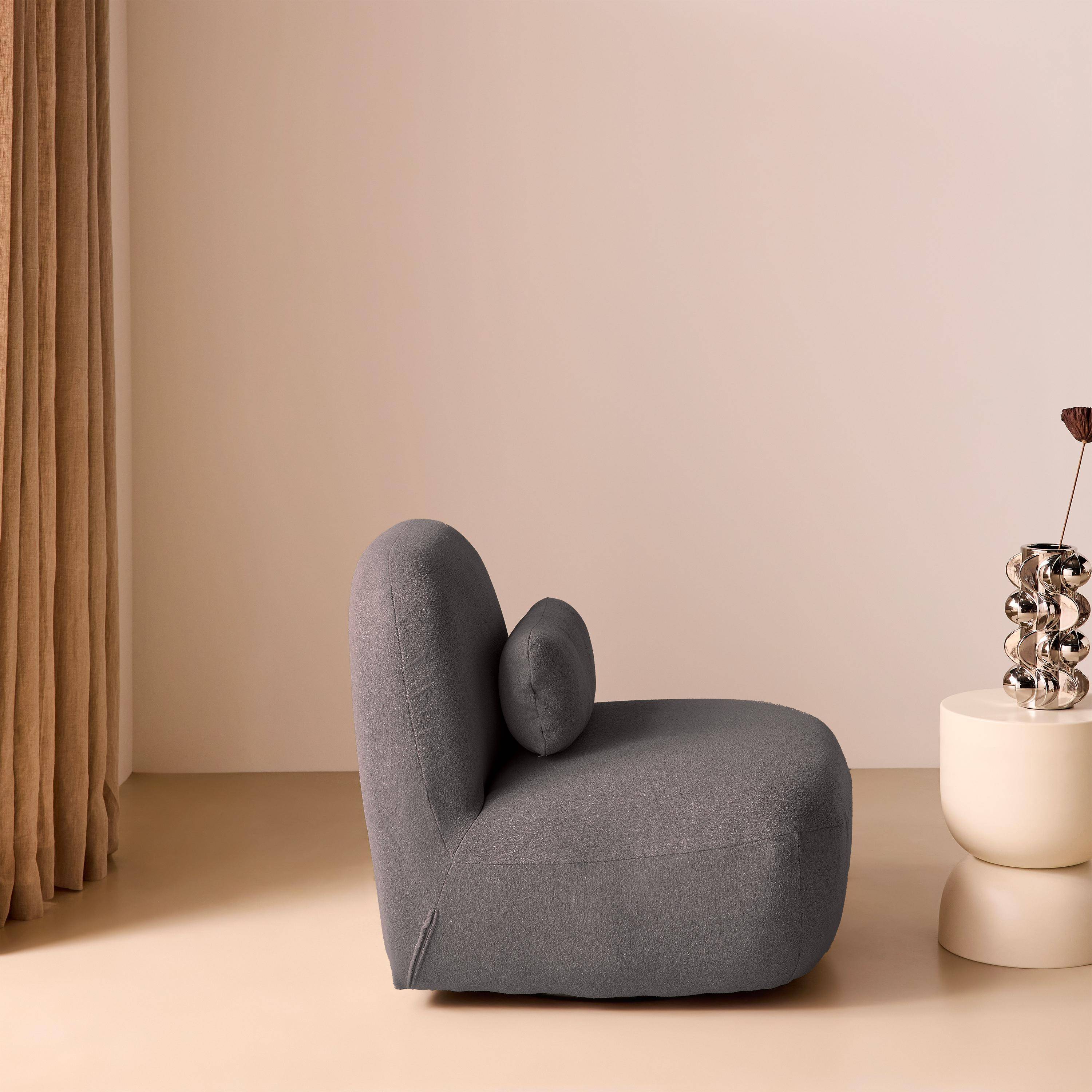 Fauteuil pivotant 360° en bouclette texturée gris souris, piètement en métal noir mat - SPINO Photo4