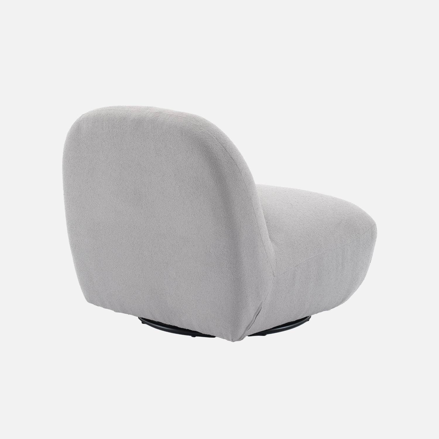 360° draaibare fauteuil in lichtgrijs boucléstof, matzwart metalen onderstel, Spino,sweeek,Photo7