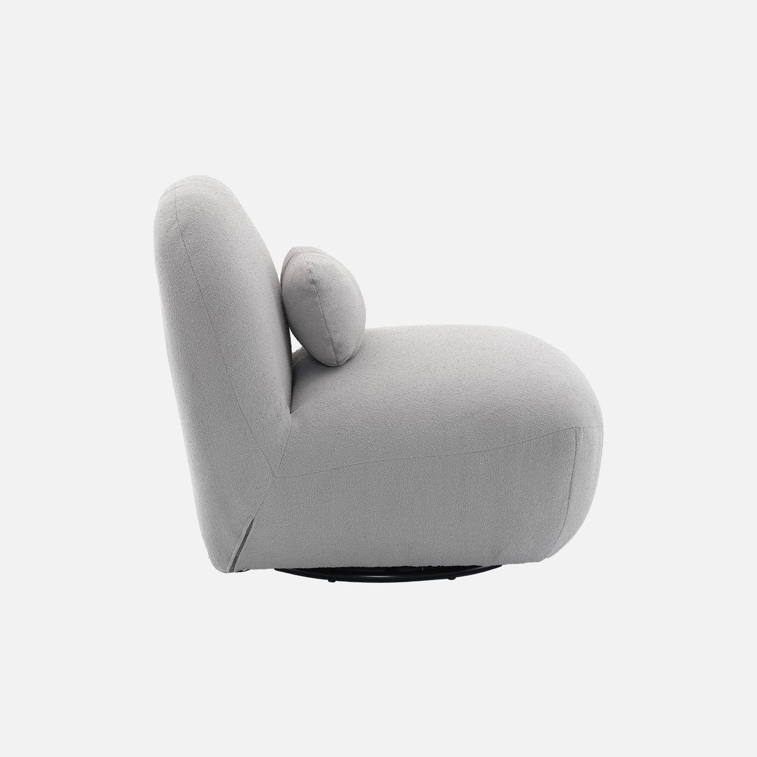360° draaibare fauteuil in lichtgrijs boucléstof, matzwart metalen onderstel, Spino,sweeek,Photo6