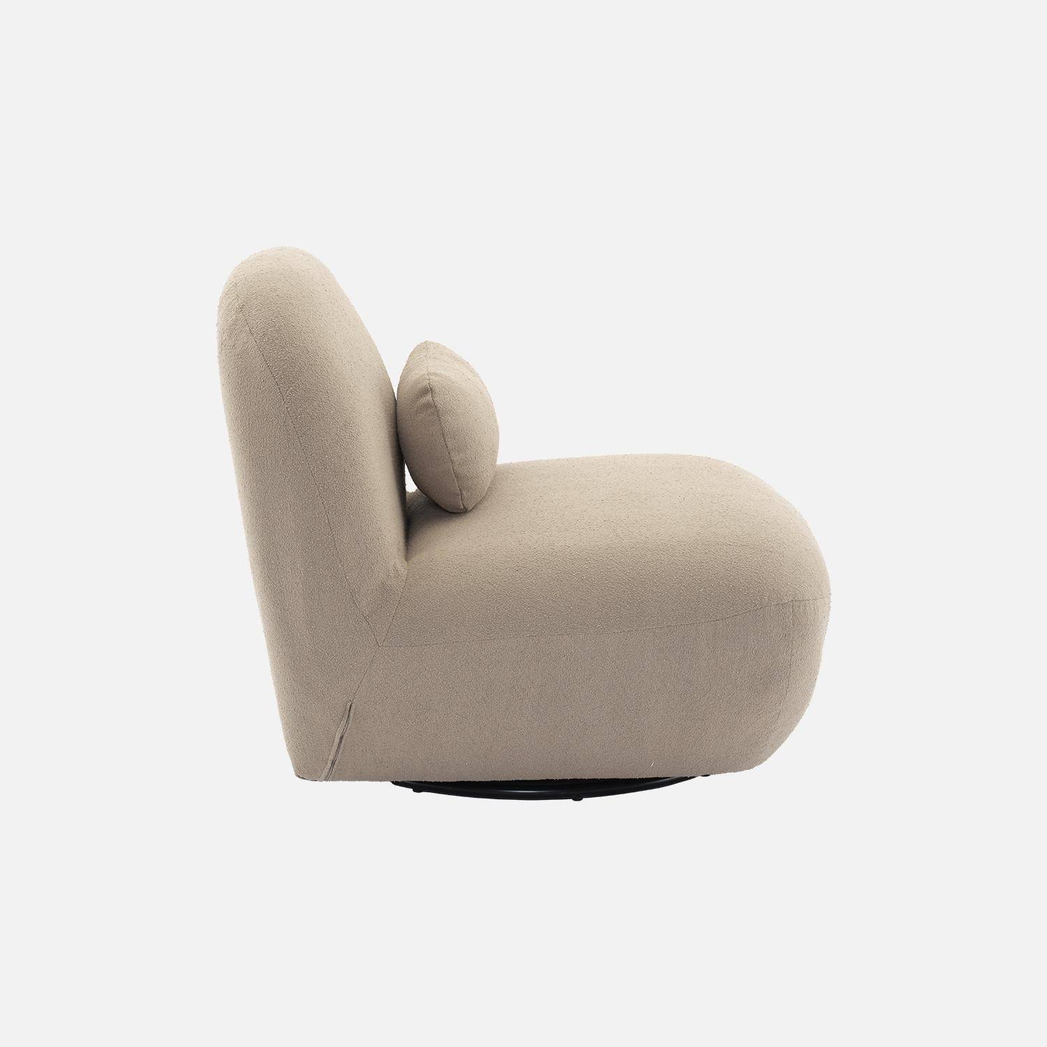 360° draaibare fauteuil in taupe boucléstof, matzwart metalen onderstel, Spino,sweeek,Photo6