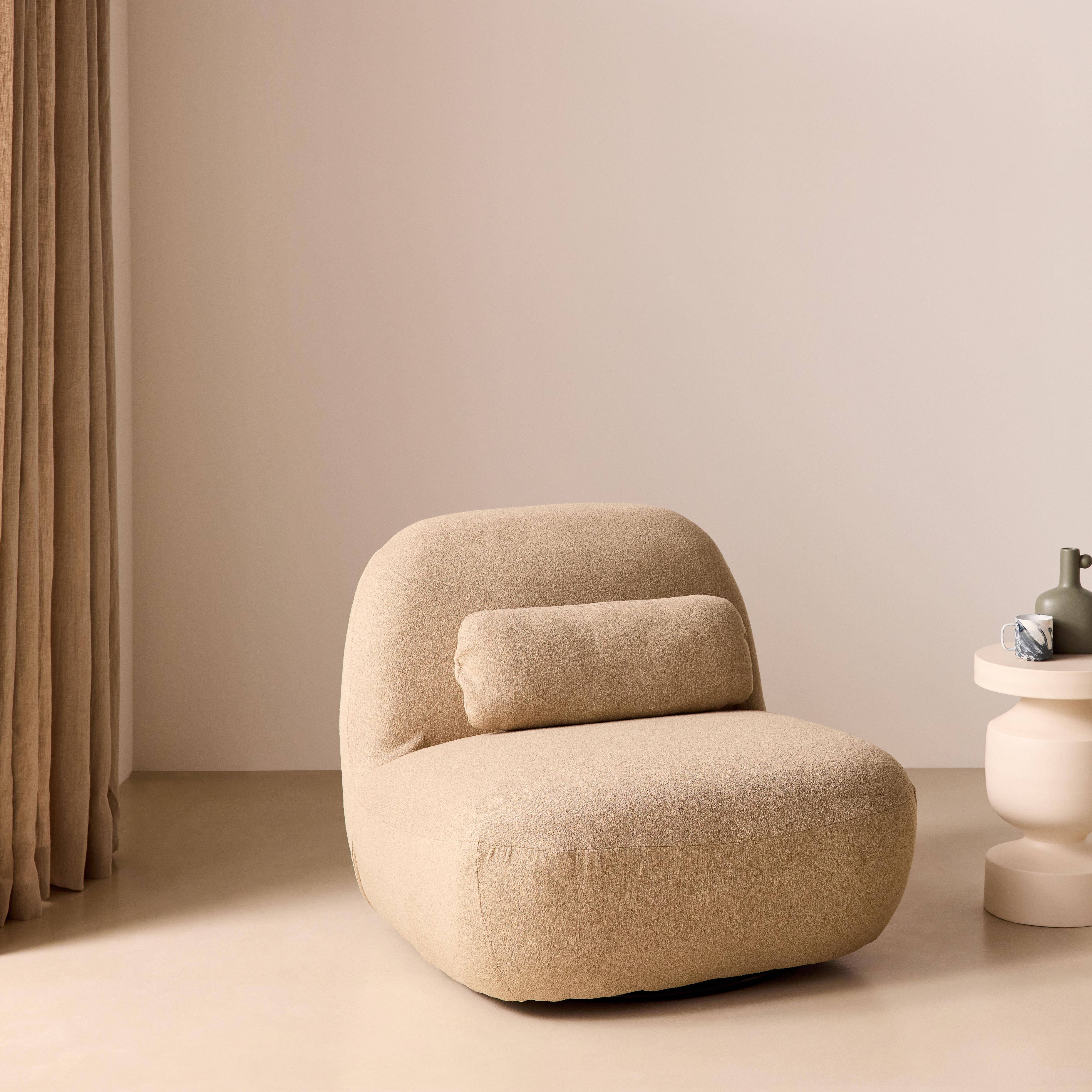 Fauteuil pivotant 360° en bouclette texturée beige, piètement en métal noir mat - SPINO,sweeek,Photo3