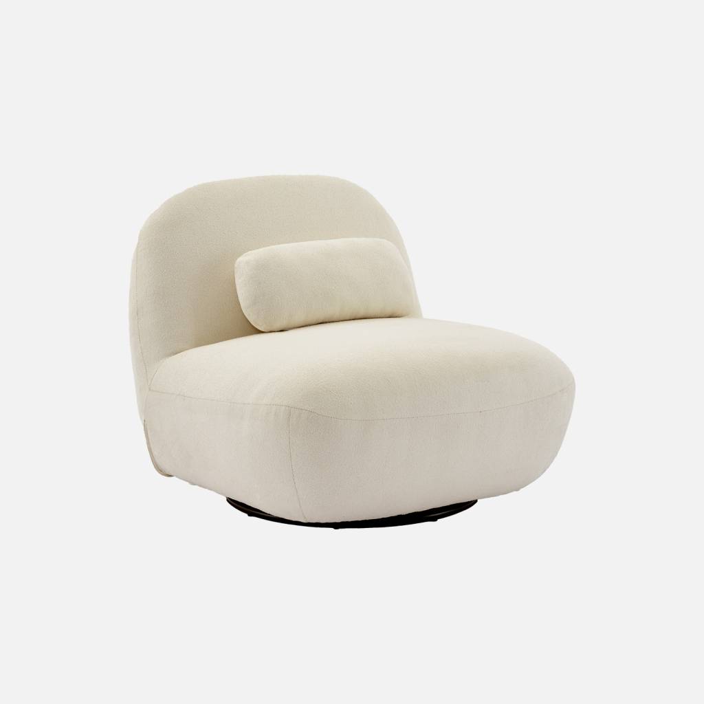 Poltrona giratório 360º em tecido boucle texturado, Creme