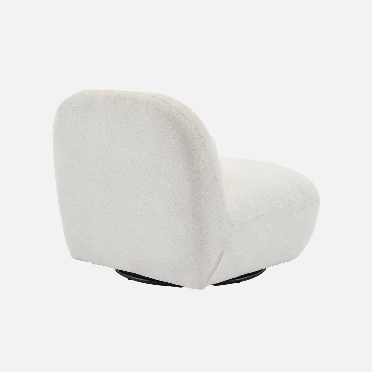 360° draaibare fauteuil in crèmewitte boucléstof, matzwart metalen onderstel, Spino,sweeek,Photo4