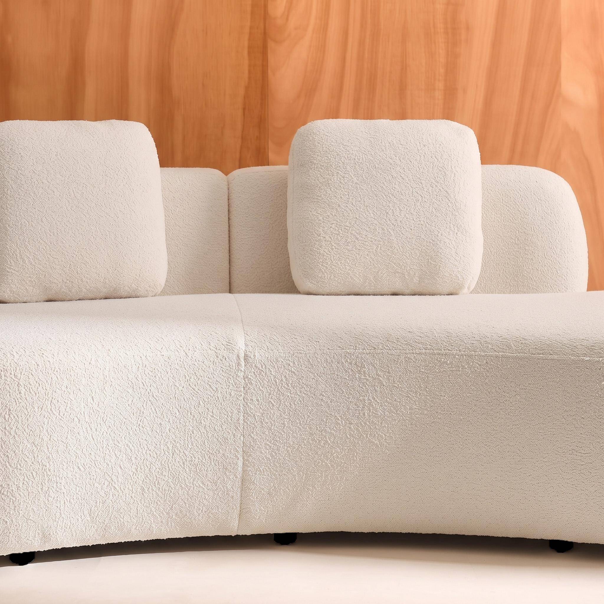Divano curvo organico in bouclé, 3 posti Crema - 232x97x68 cm Photo3