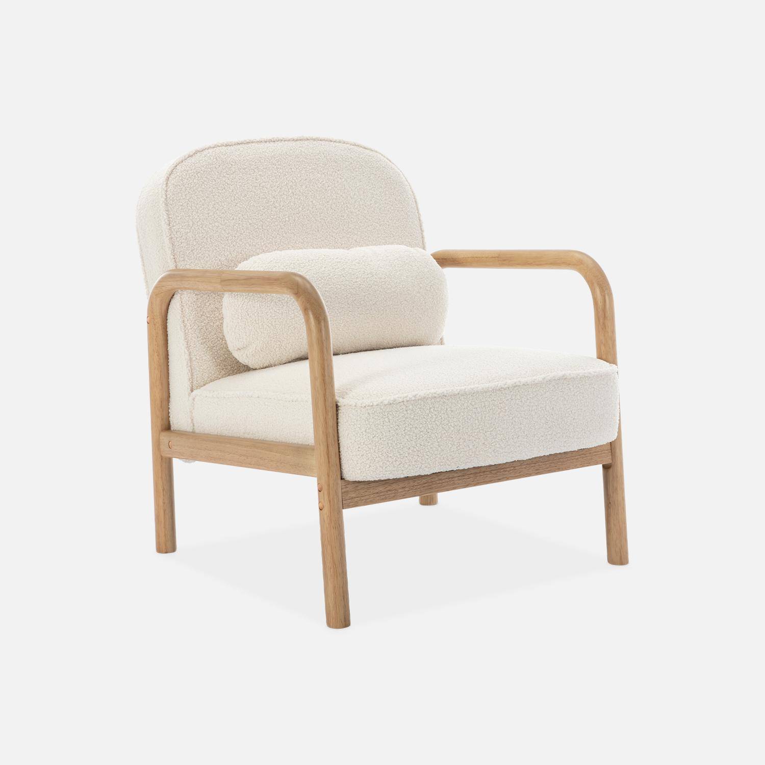 Skandinavischer Sessel aus Hevea-Holz mit  weißem Bouclé-Bezug und abgerundeter Rückenlehne - Amelie Photo3