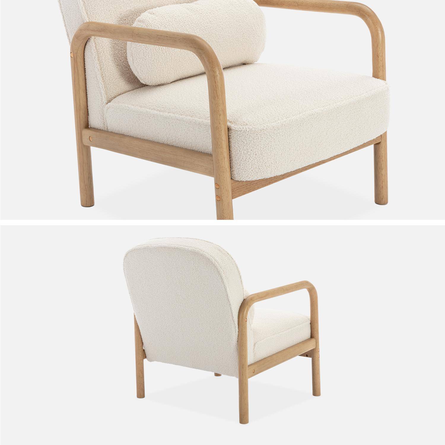 Skandinavischer Sessel aus Hevea-Holz mit  weißem Bouclé-Bezug und abgerundeter Rückenlehne - Amelie Photo5