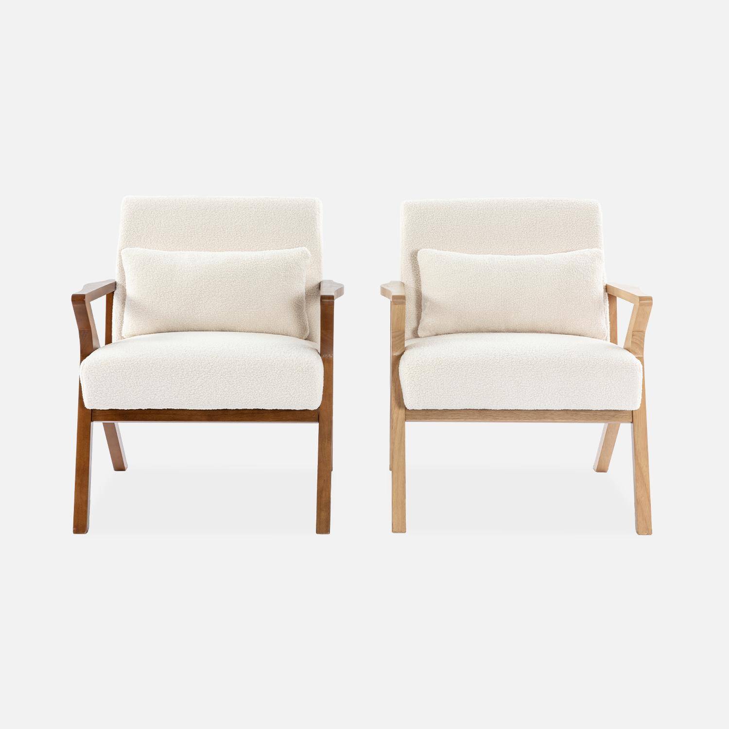 Fauteuil scandinave bois d'hévéa et bouclette