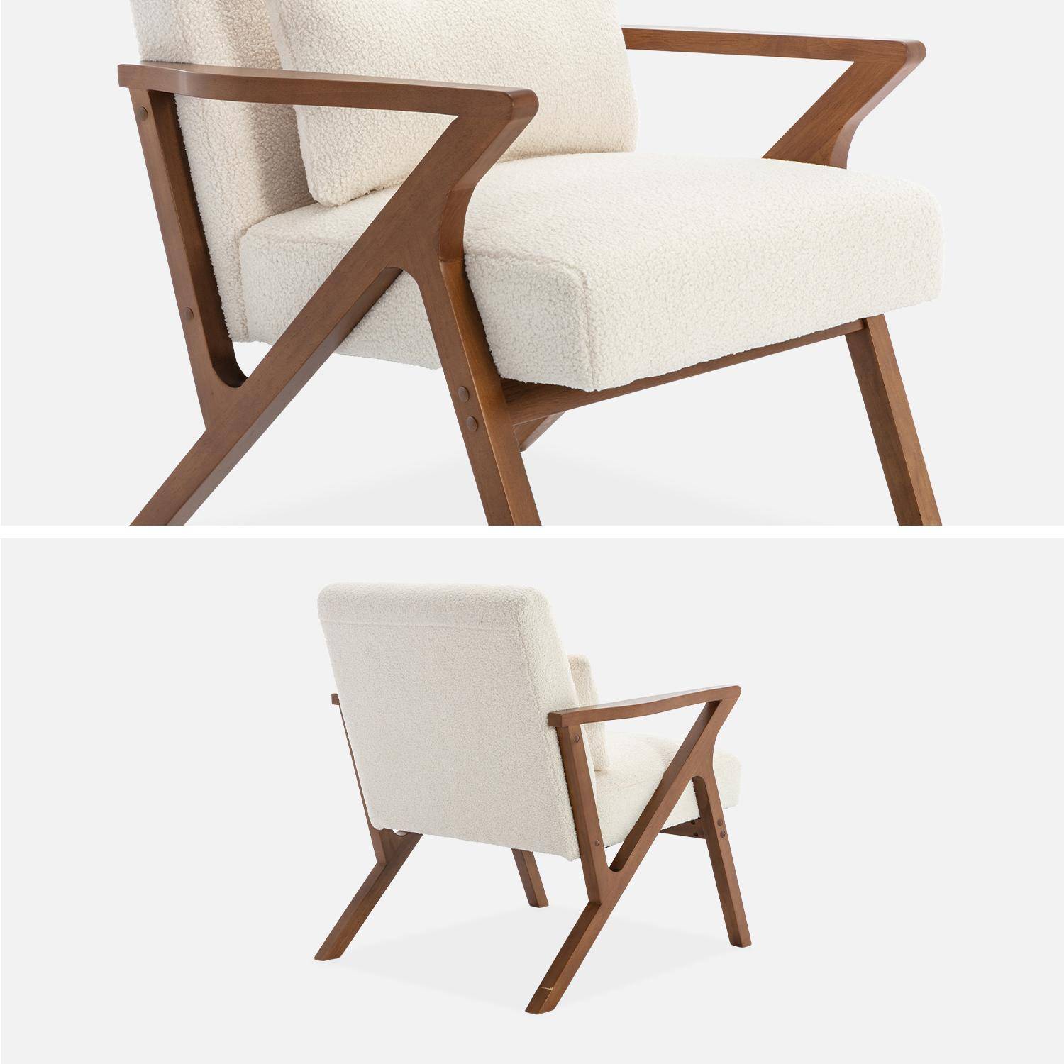 Fauteuil scandinave bois d'hévéa et bouclette