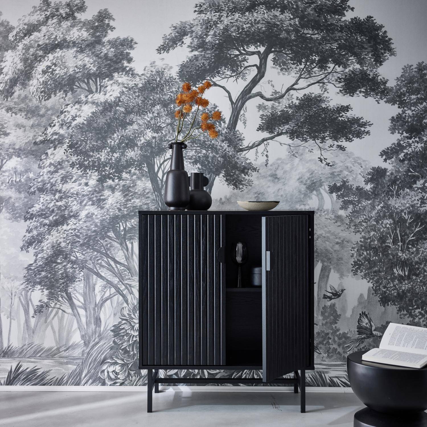 Aparador efecto madera estriada con 2 puertas, 83.5cm, Bazalt, Negro, 80x39x92.5 cm Photo2