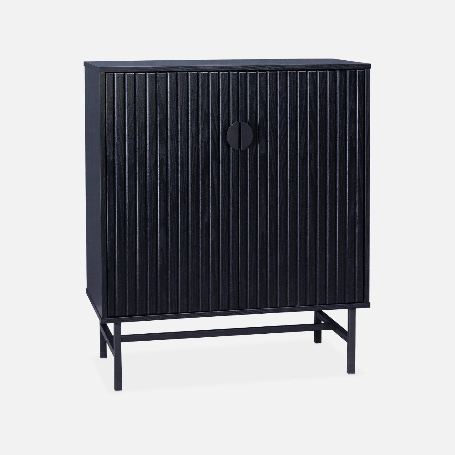 Aparador efecto madera estriada con 2 puertas, 83.5cm, Bazalt, Negro, 80x39x92.5 cm Photo5