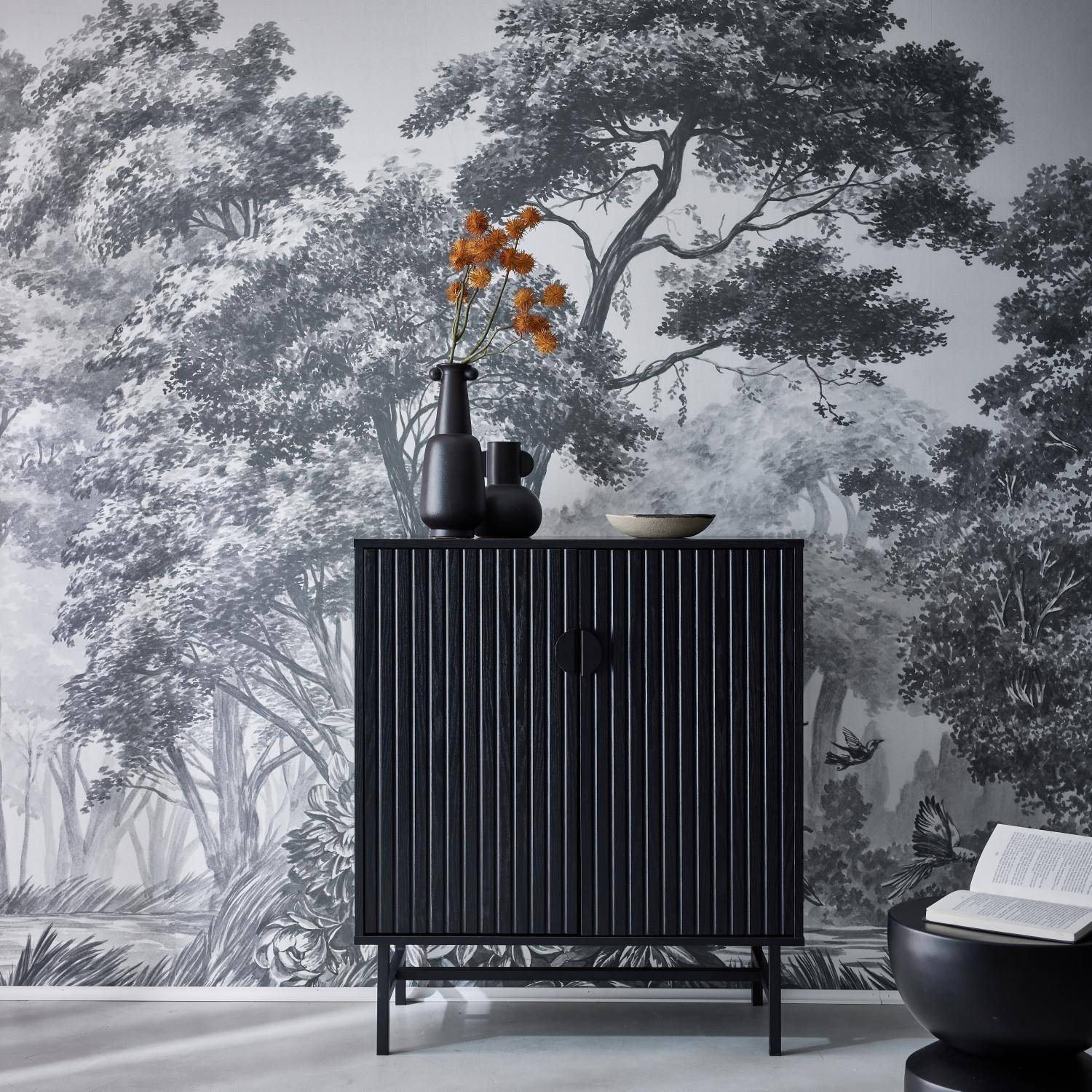 Aparador efecto madera estriada con 2 puertas, 83.5cm, Bazalt, Negro, 80x39x92.5 cm Photo1