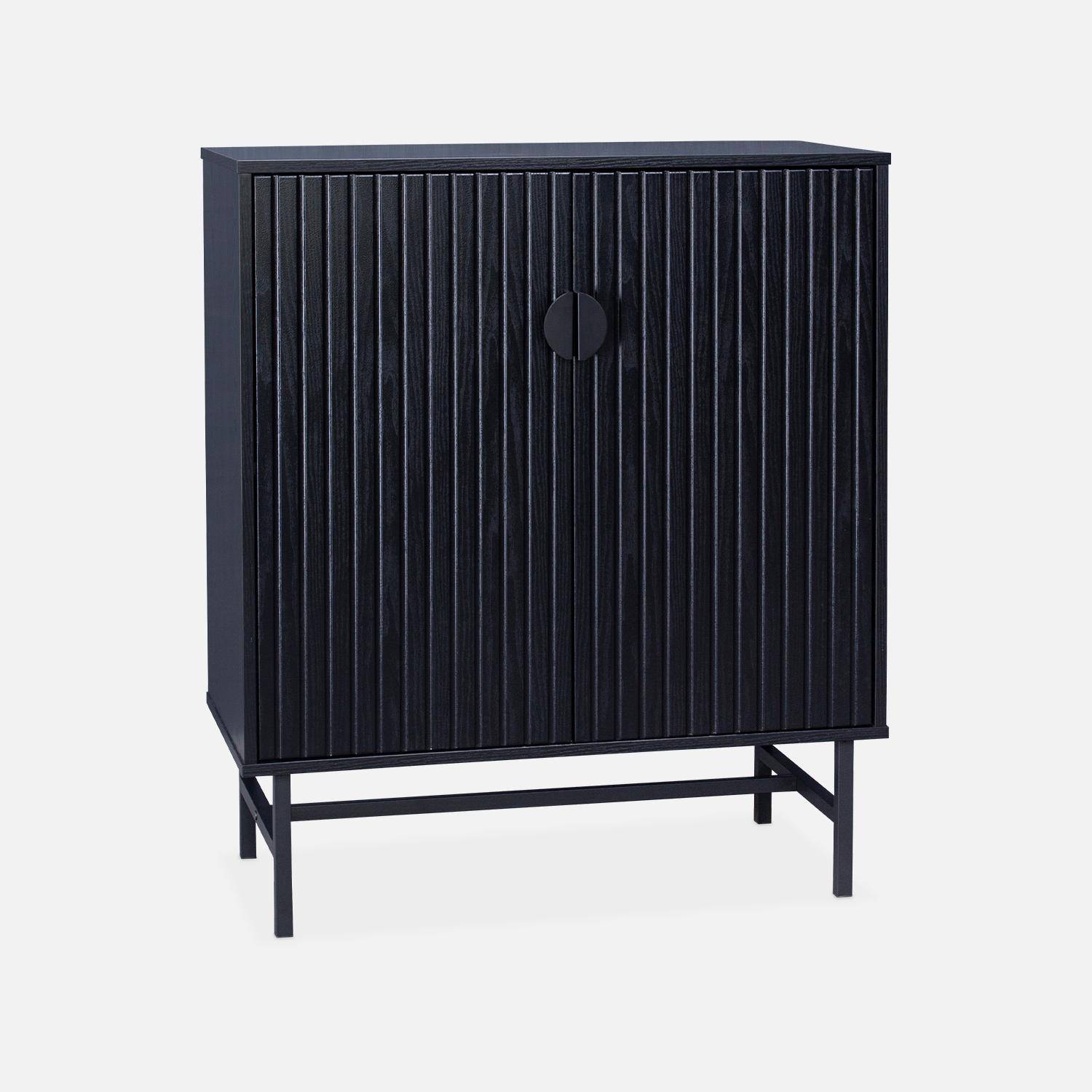 2-door, one-shelf, black-ribbed wood-effect sideboard W80xD39xH92.5cm, BAZALT Photo5