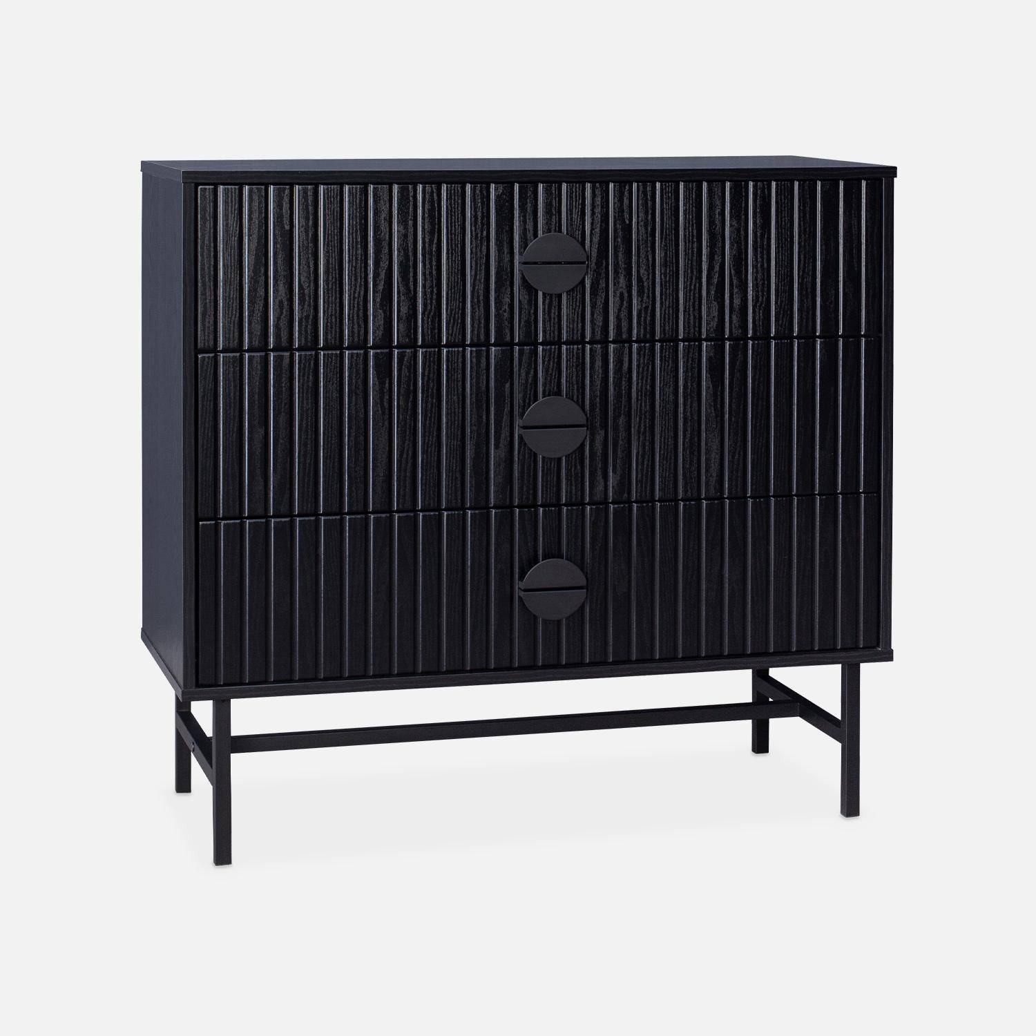 BAZALT black grooved wood-effect 3-drawer chest W 90 x D 39 x H 83cm Photo5