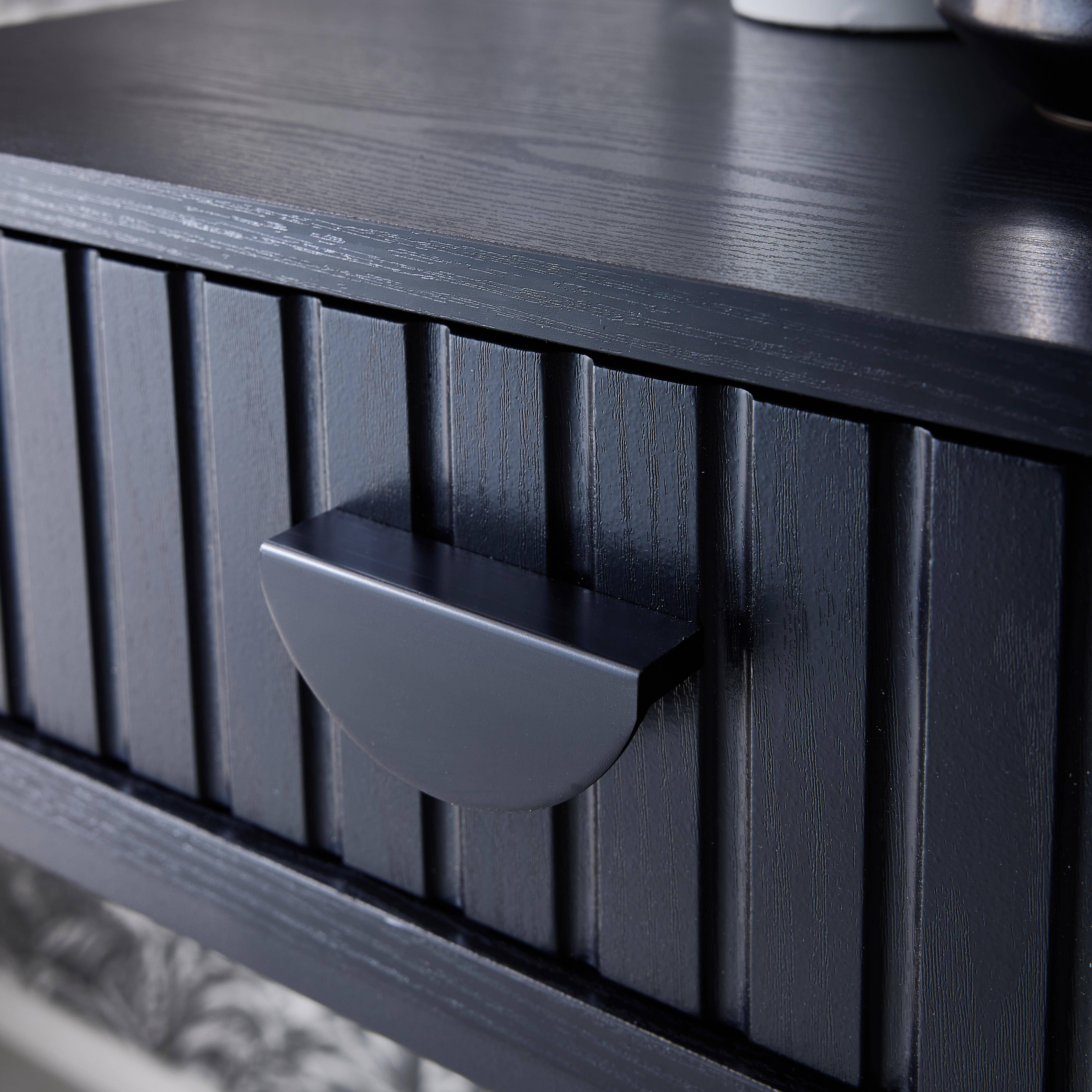 2-drawer desk, black grooved wood effect, matt black metal legs,sweeek,Photo3