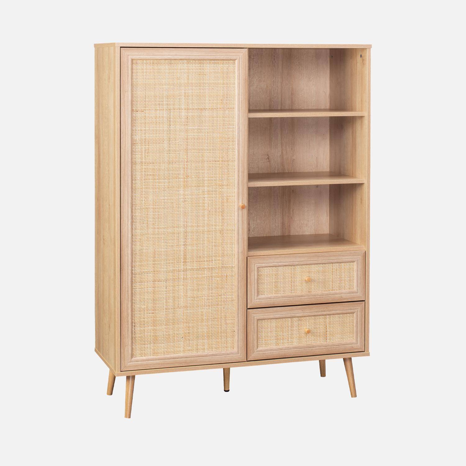 Wooden and cane storage sideboard 1 door, 2 drawers, 6 shelves,sweeek,Photo6