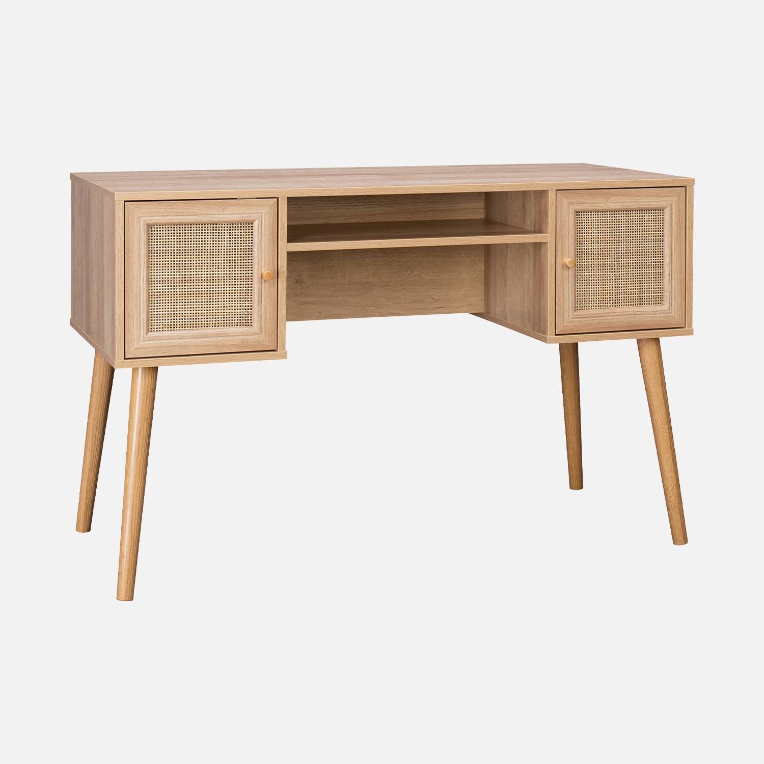 Escritorio decoración madera y cannage 2 puertas, Natural