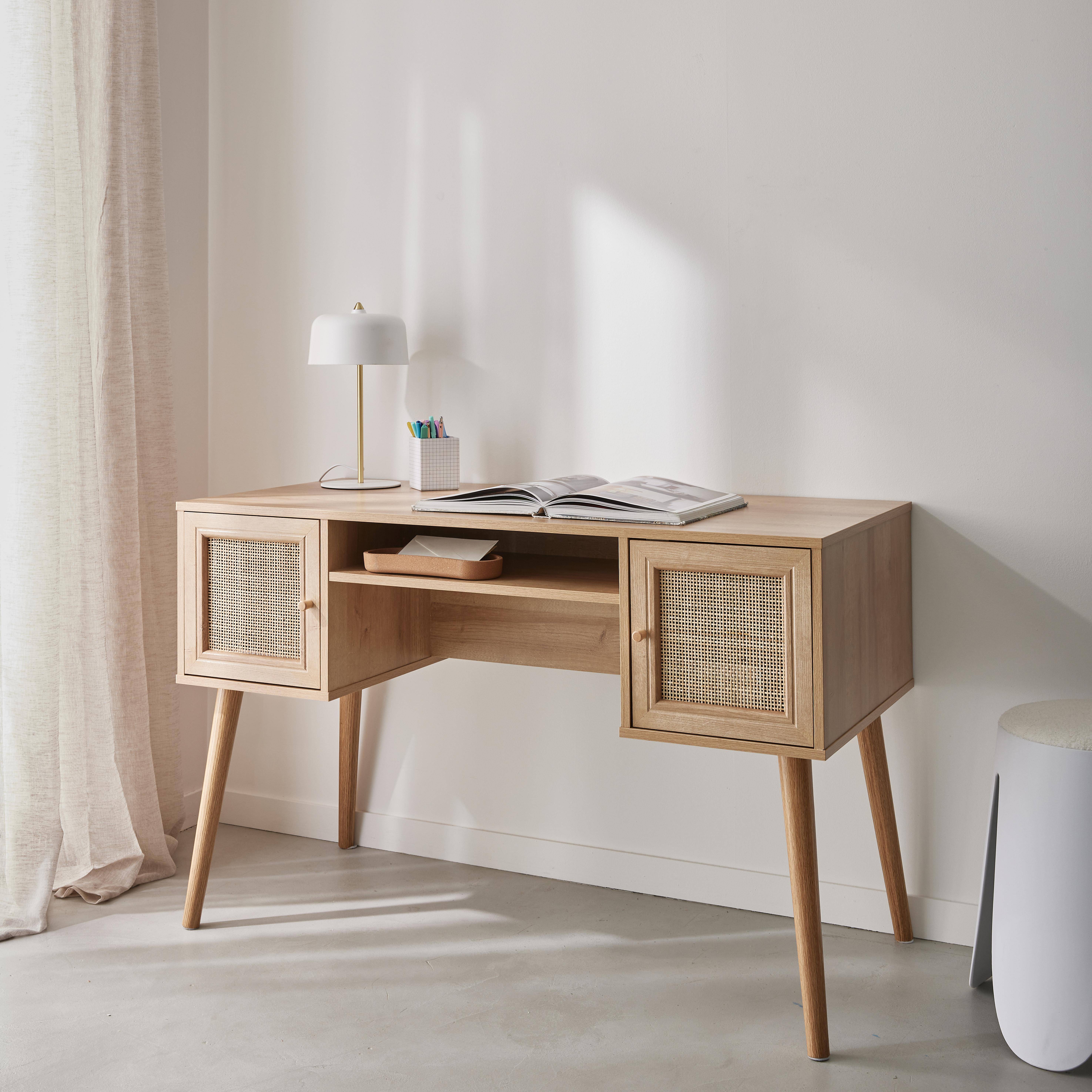 2 door desk with wood and cane effect Boheme sweeek