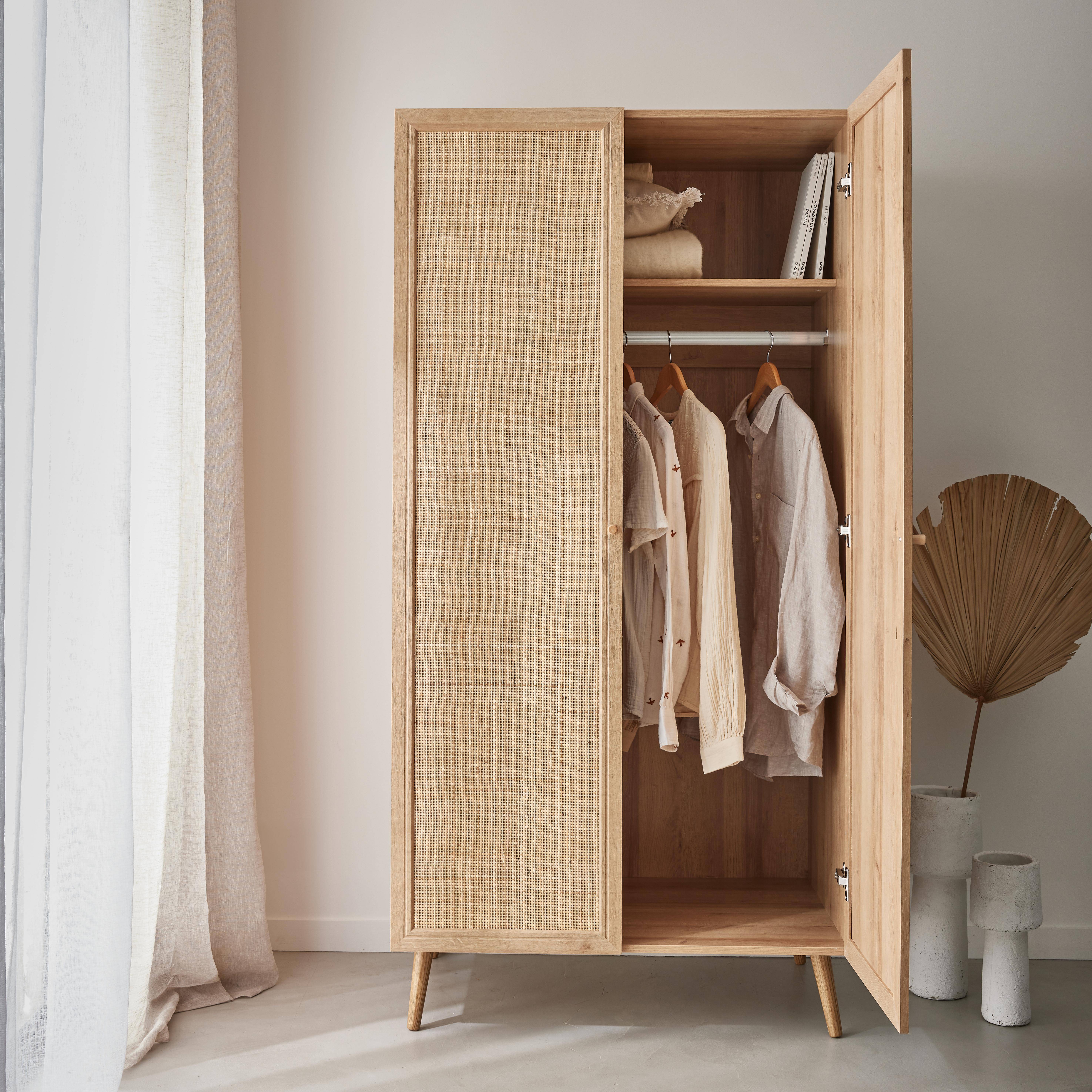 Kleiderschrank mit Rattan-Geflecht, Holzlook und 2 Türen B 90 cm l sweeek