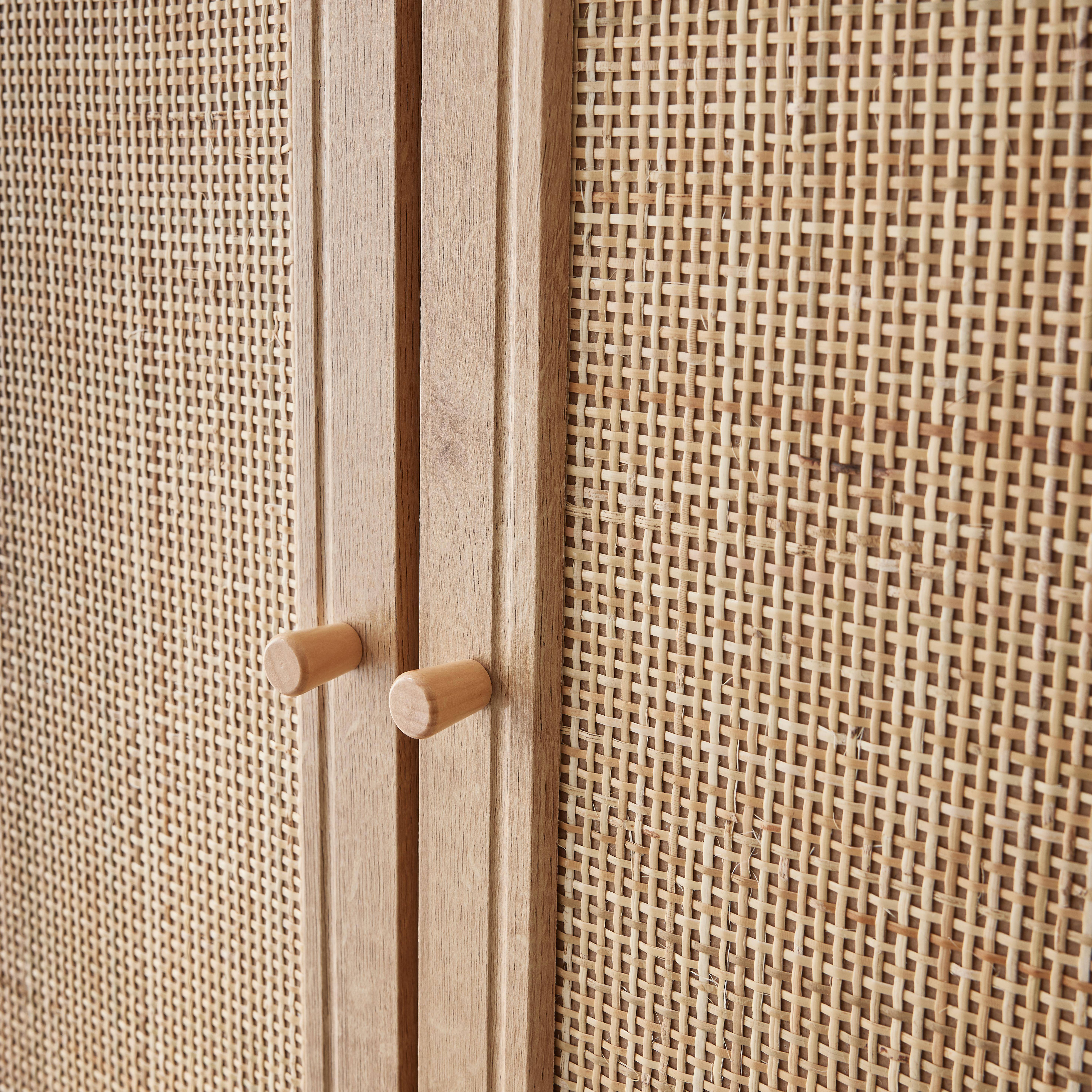 Armoire cannage et effet bois 2 portes avec étagère et tringle - Hauteur 179,5cm,sweeek,Photo4