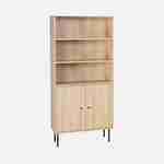 Bookcase with grooved wood and black metal decor 2 doors 5 shelves H170,5cm Photo1
