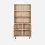 Bookcase with grooved wood and black metal decor 2 doors 5 shelves H170,5cm Photo3