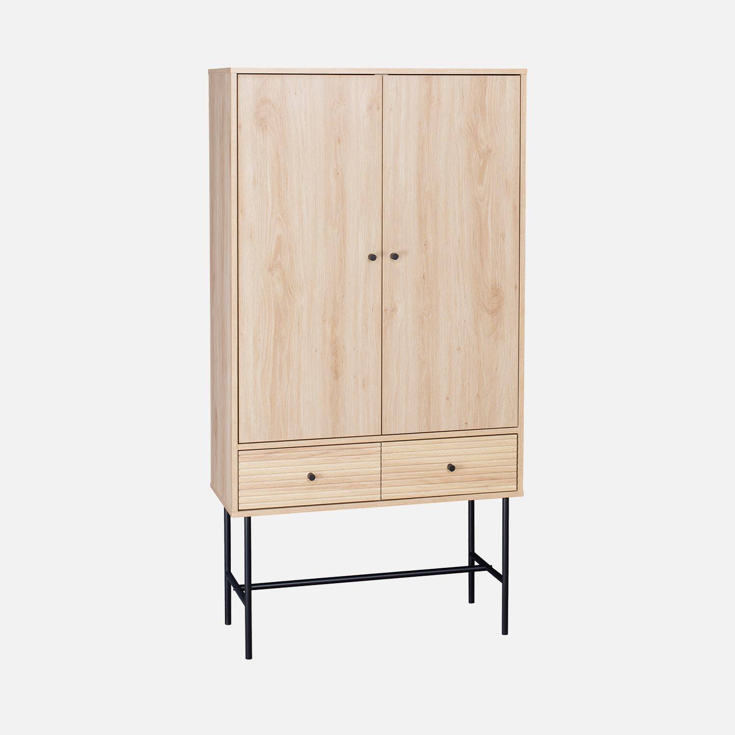 Grooved wood-effect wardrobe with 2 doors, 2 drawers and 3 shelves,sweeek,Photo5