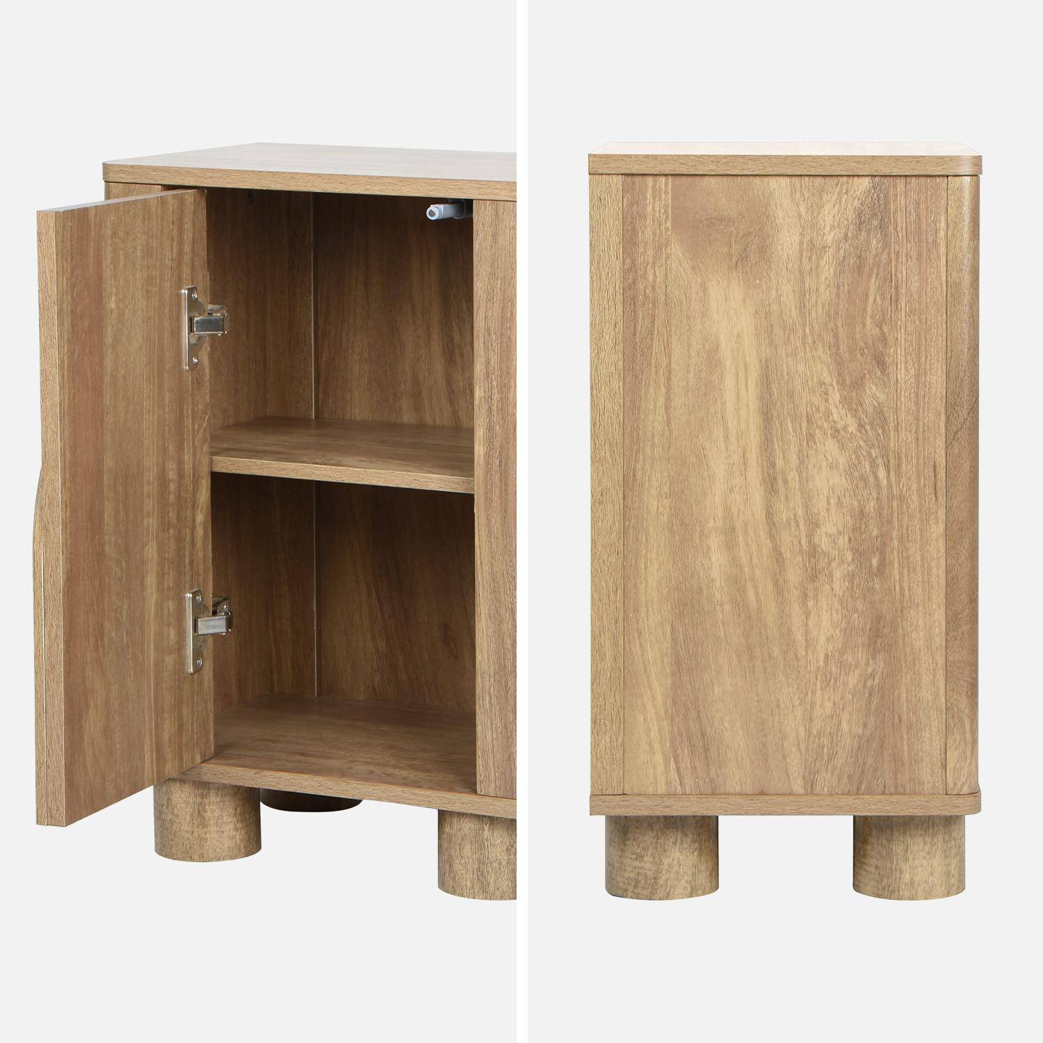 Lot de 2 tables de chevet exotiques MDF effet bois massif et pieds arrondis, 1 porte et 1 étagère Photo5