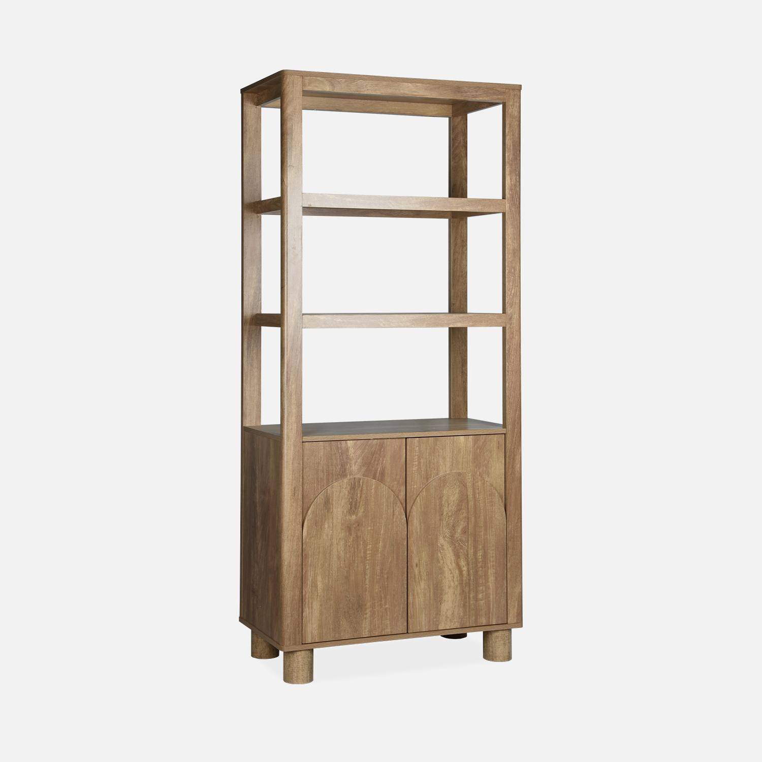 Exotische boekenkast met massief effect, 6 niveaus (4 legplanken) en 2 deuren Photo1