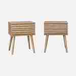Lot de deux tables de chevet style scandinave décor bois avec tiroir rainuré et pieds compas Photo1