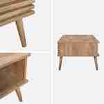 Table basse scandinave avec portes coulissantes décor bois rainuré et niches de rangement Photo3