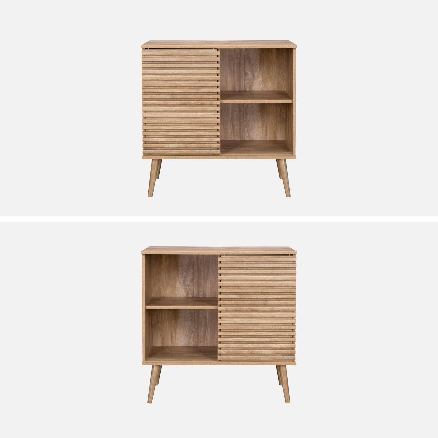 Scandinavian sideboard in wood decor with 1 grooved sliding door and 2 shelves,sweeek,Photo6
