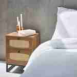 Set of 2 wood and cane bedside tables with black metal legs and handles Photo3